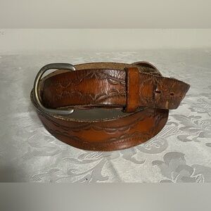 Vintage Genuine Leather Men's Belt Light Brown  Embossed Pattern  51” Long